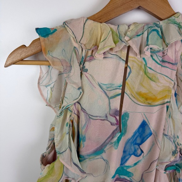 Maeve Anthropologie Watercolor Floral Ruffle Hi-Low Dress Sz XS Fairy Romantic - Picture 5 of 14